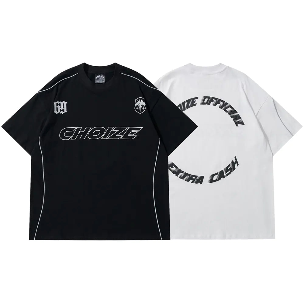 Y2K Oversized Reflective Strip T-Shirt