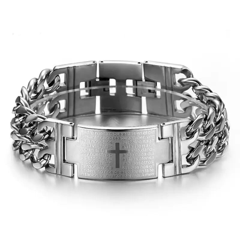 Men's Cross Double Row Cuban Bracelet