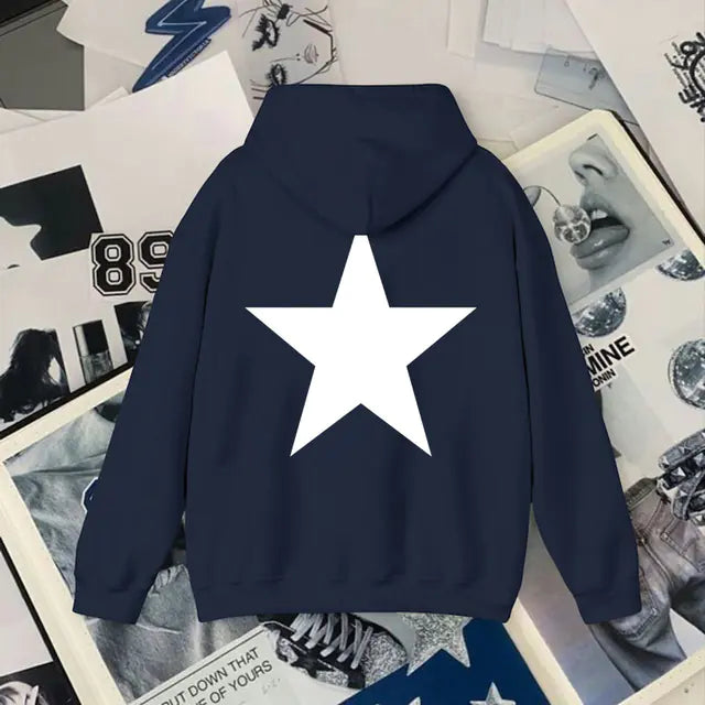 Y2K Aesthetic Star Print Hooded Sweatshirt